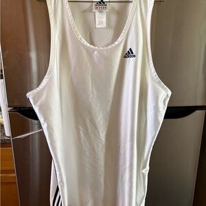 Adidas White Satin Tank Top with Blue Logo XL